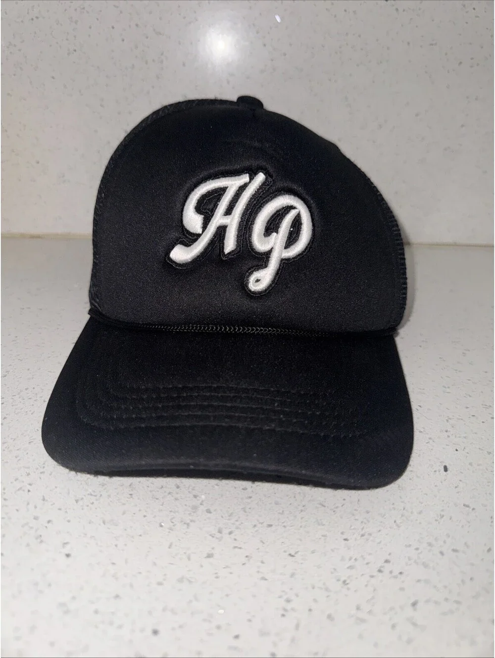 HellaPlayz Co Black Trucker Hat Snapback Mesh Cap Script Logo Fresno Streetwear